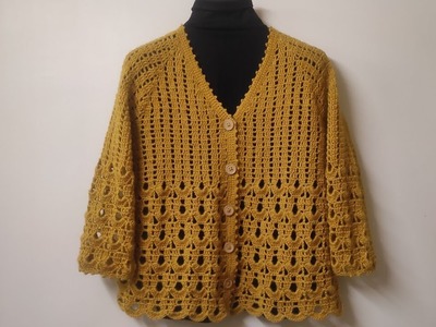 Crochet " V 'neck front open cardigan. jacket. part 1