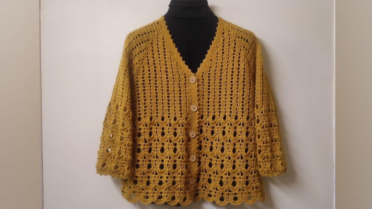 Crochet " V 'neck front open cardigan. jacket. part 1