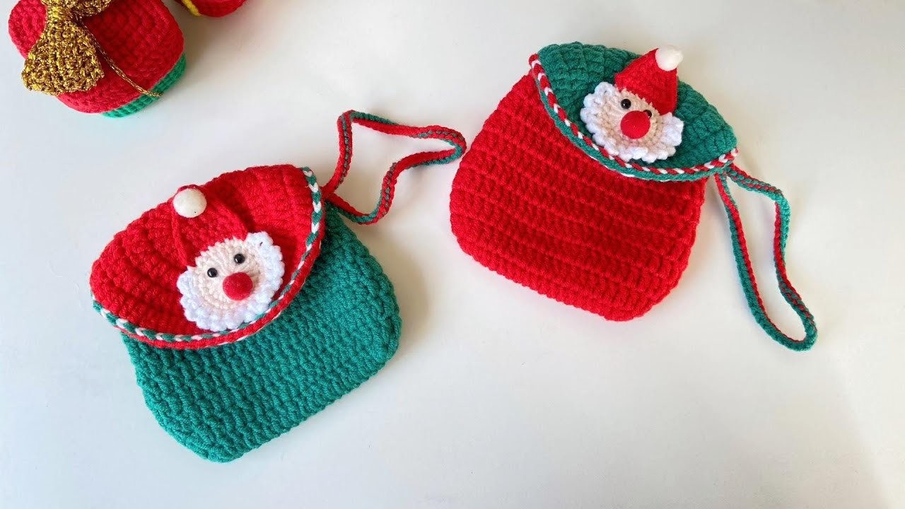 【拾光造物手作】Crochet Christmas Small Bag Simple Stitch | 钩织圣诞小包包 简单针法 可爱实用小巧 耳机包零钱包卡包 #crochet #编织