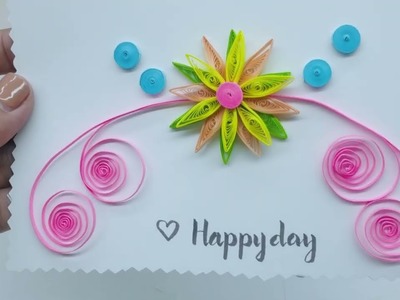 Gorgeous Multicolored Flower and Pink Spiral for a Stunning Birthday Card with Quilling Tutorial