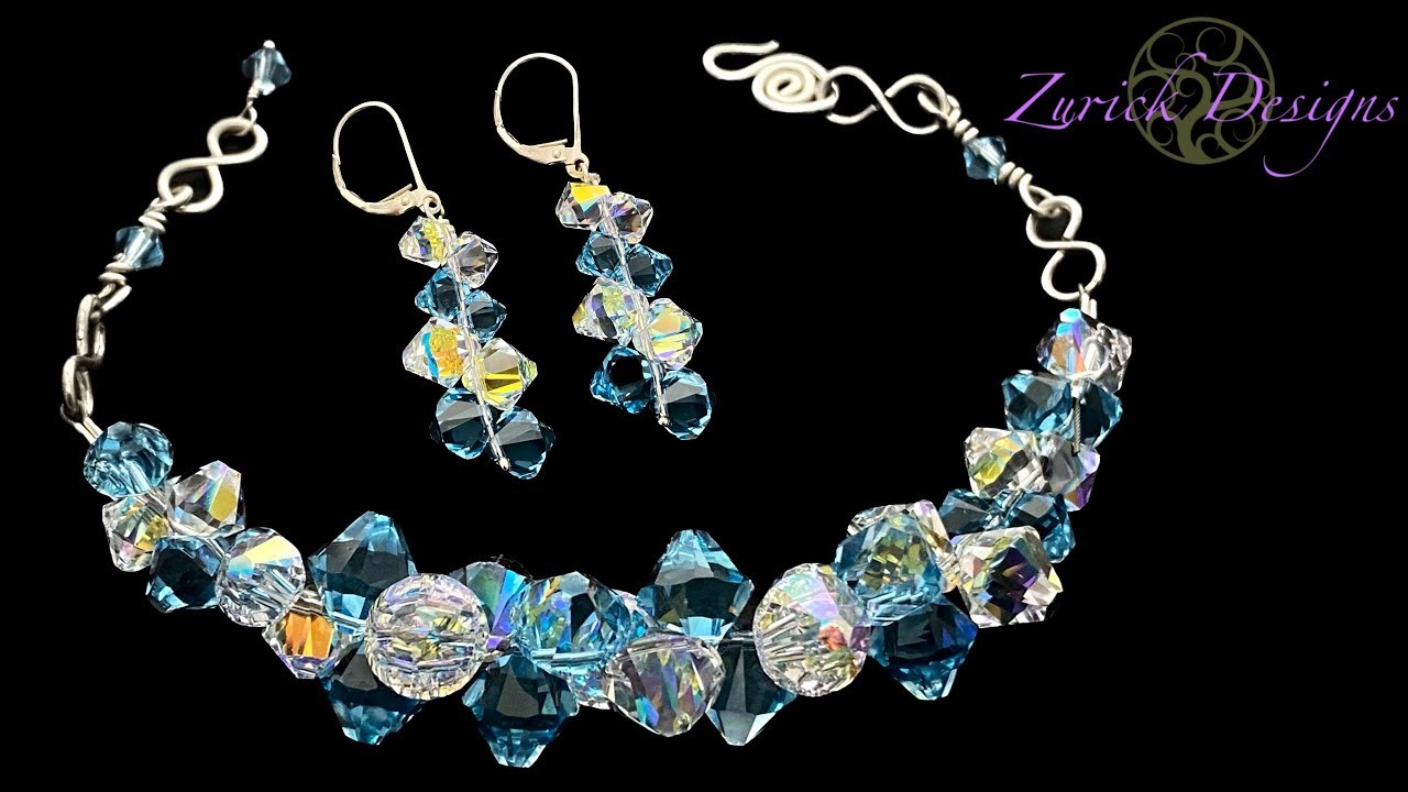 Matching Crystal Beaded Bracelet & Earrings- Great For Beginners!