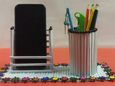 Paper Mobile Stand & Pen Holder Making idea With Paper | DIY Desktop Organizer for Table #papercraft