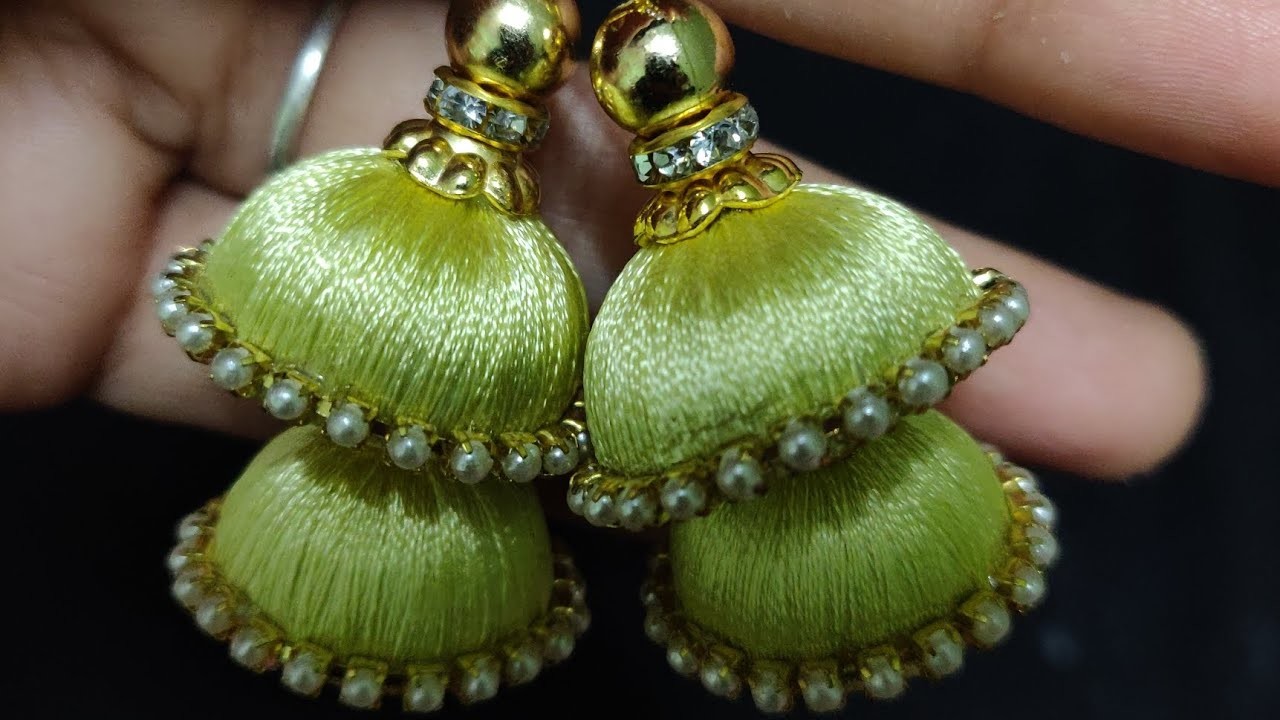 Silk thread double layer jimikki earrings.silk thread jimikki earrings