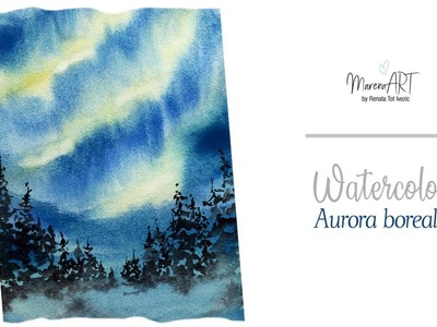 Watercolor Northern lights painting