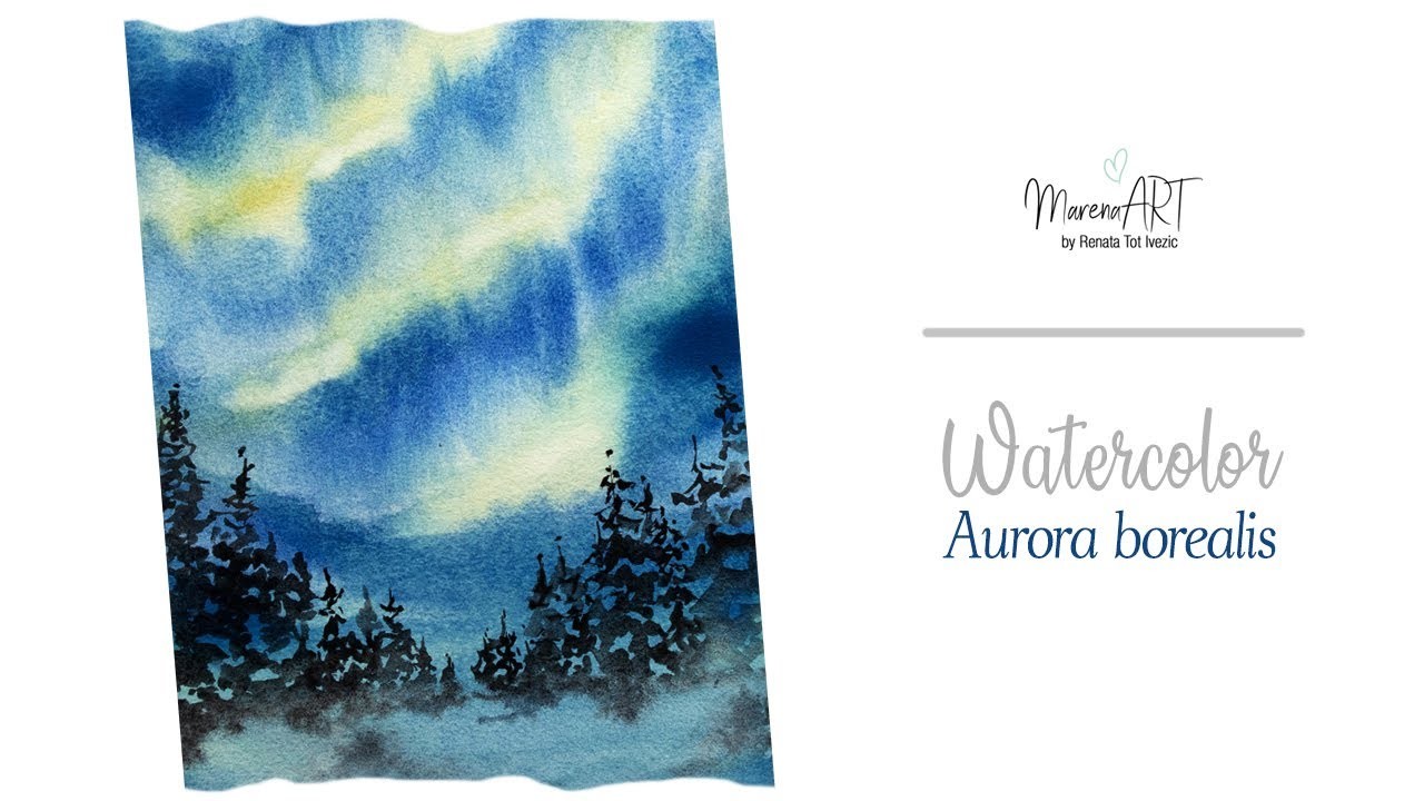 Watercolor Northern lights painting