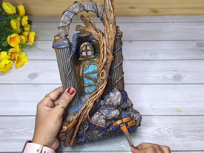 A very beautiful craft idea using cardboard and plastic bottle | diy | home decor | crafty hands
