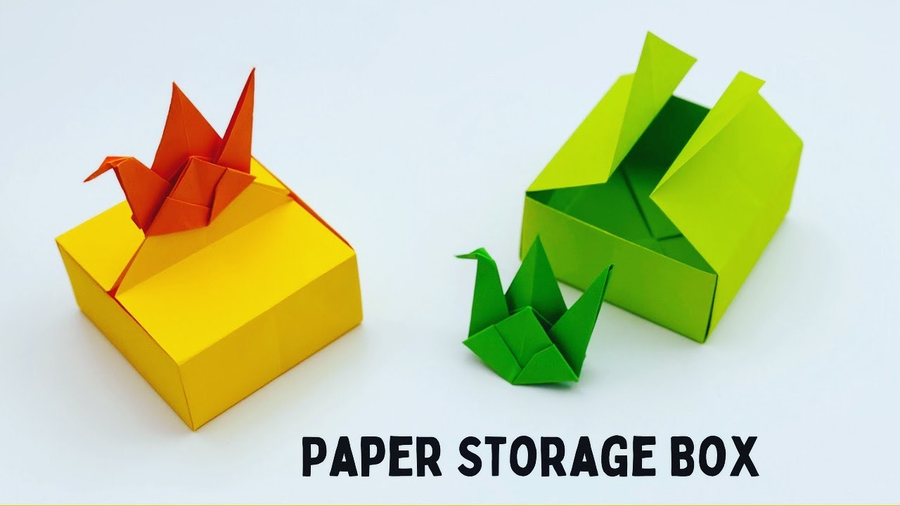 DIY MINI ORIGAMI PAPER STORAGE BOX With Origami Crane. Paper Craft. Easy Origami Gift Box DIY