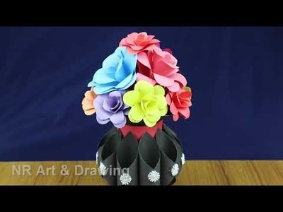 DIY Paper Craft Ideas - How To Make Beautiful Origami Flower Vase With Color Paper