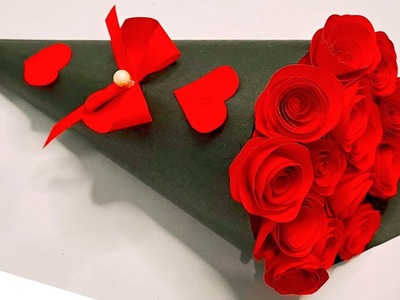 Diy paper flower bouquet ????.Valentines day special craft.flowers bouquet making at home. easy craft