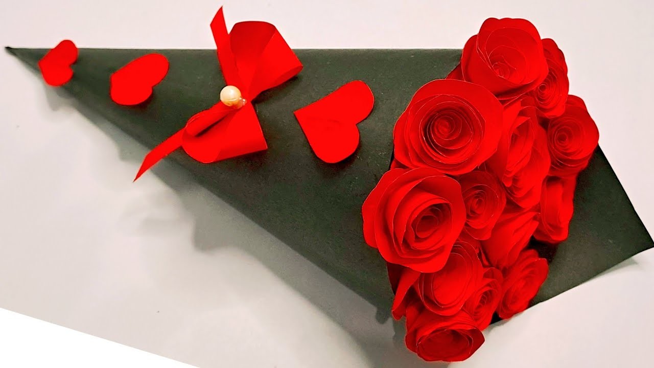 Diy paper flower bouquet ????.Valentines day special craft.flowers bouquet making at home. easy craft