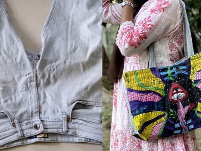 DIYTote bag tutorial.easy totebag making.jeans pant recycling idea