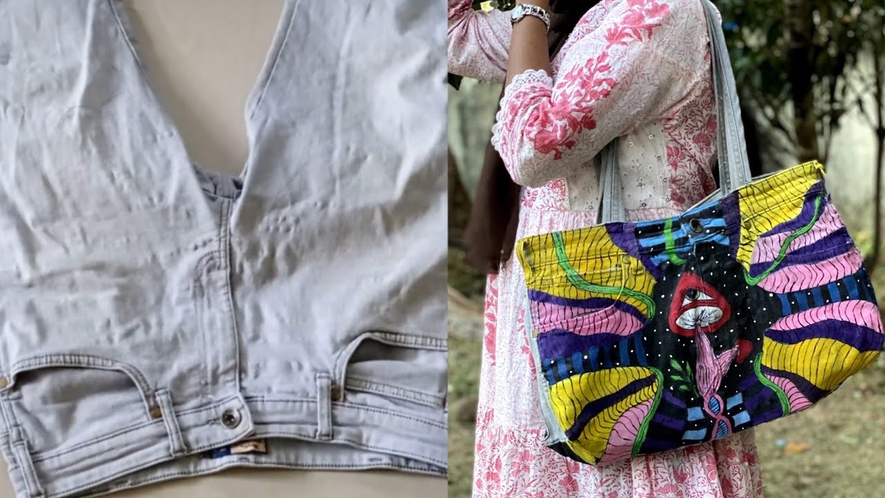 DIYTote bag tutorial.easy totebag making.jeans pant recycling idea