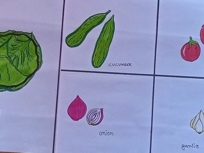 How to draw 10 types of vegetables | vegetable drawing with colour|draw-tomato,peas,onion,cabbage
