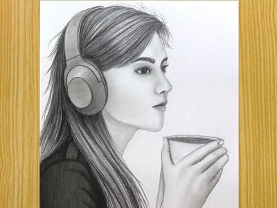 How to Draw a Innocent Girl with Pencil Sketch | A Girl Drawing With Tea Cup | Drawing Pictures