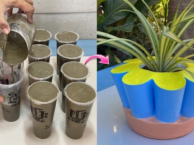 How To Make Flower Cement Pot From Plastic Cup. Diy Cement Craft Ideas