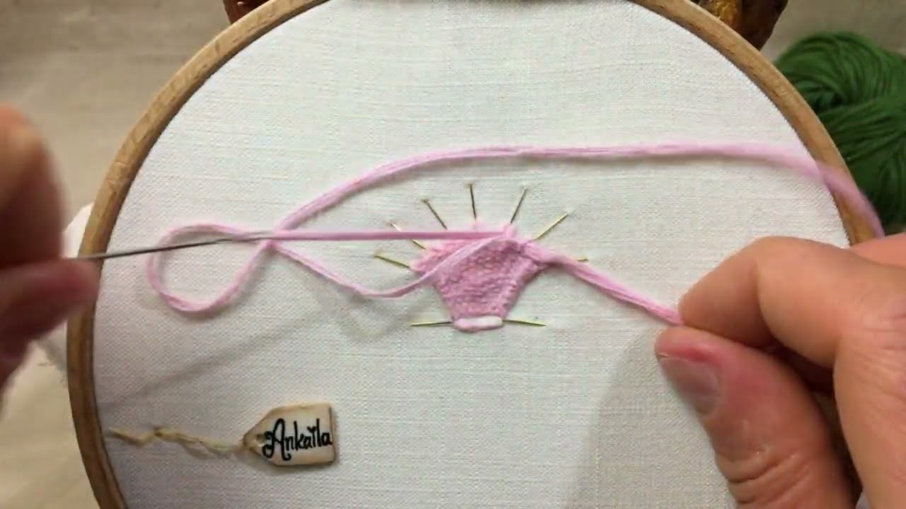 Needle weaving rose petals &  flower stamen - Wild rose branch 3d embroidery tutorial  ( Part 1 )