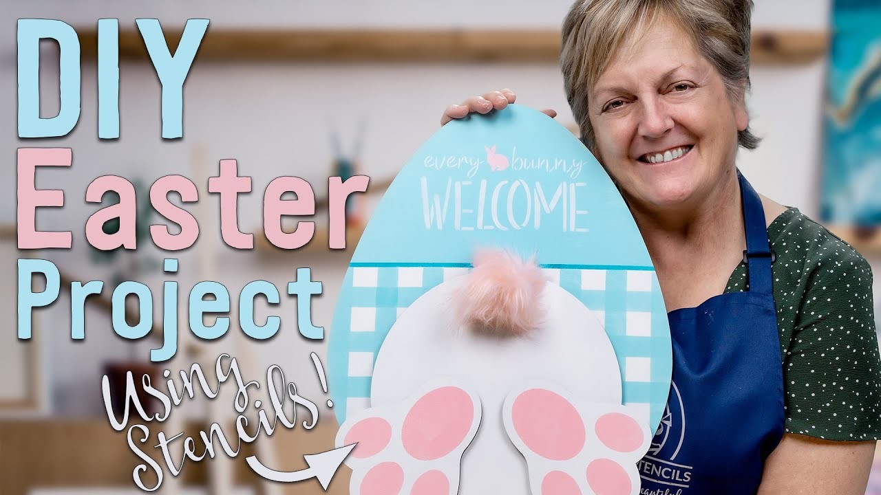Paint the CUTEST Easter Bunny Wood Sign with Stencils | DIY Front Door Decor