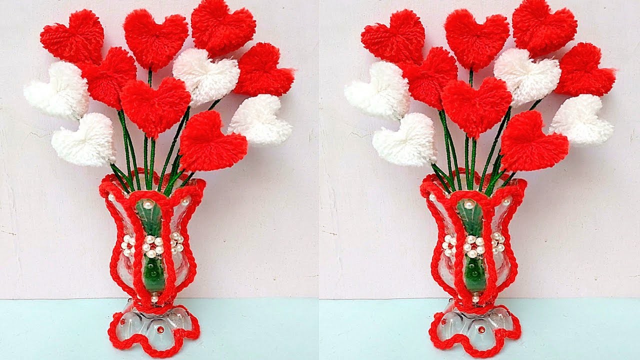 Plastic bottle vase Craft idea.Diy new Design bottle flower vase.Wool se Guldasta banane ki vidhi
