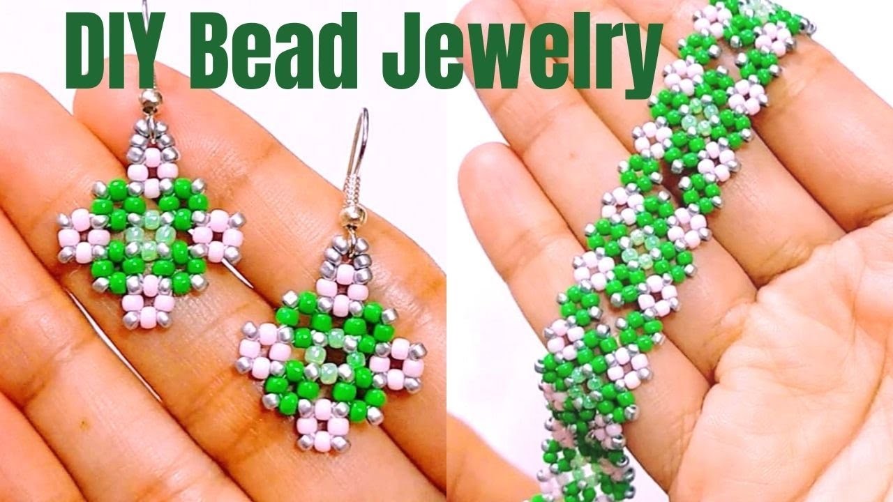 Seed Bead Bracelet and Earrings Tutorial with Step by Step Instructions Bead Jewellery Set Tutorial