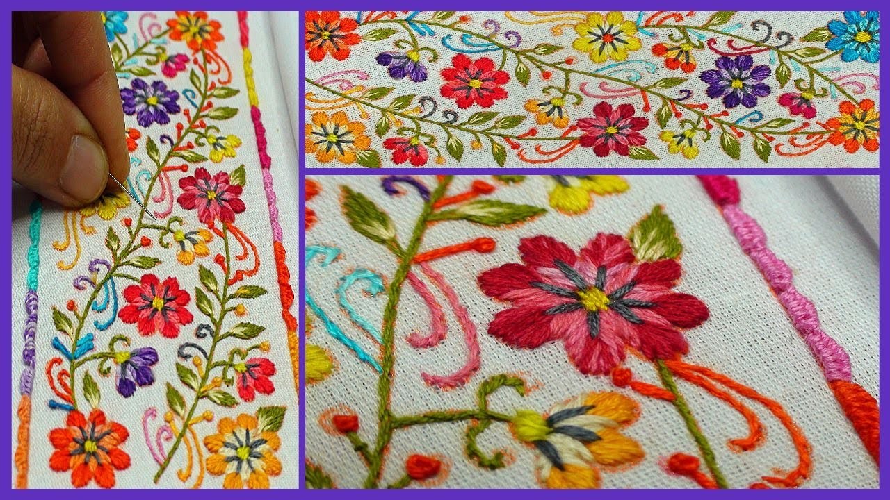 Vibrant Embroidery: A Look at Peruvian DMC's Flower Border Design