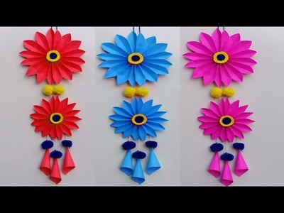 Wall hanging craft ideas  Simple and beautiful Paper flower wall hanging   Diy paper flower hanging