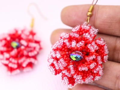 Beaded Rose Earrings Making Tutorial.Seed Bead Earrings Making.Beading Tutorials-Easy & Quick Craft