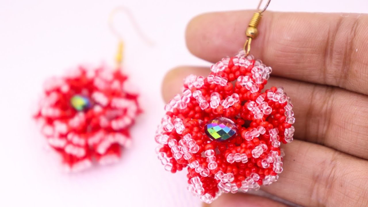 Beaded Rose Earrings Making Tutorial.Seed Bead Earrings Making.Beading Tutorials-Easy & Quick Craft