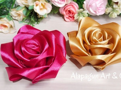 Cara Membuat Bunga Mawar dari Pita Satin - DIY ( How To Make a Rose With Satin Ribbon Easy )