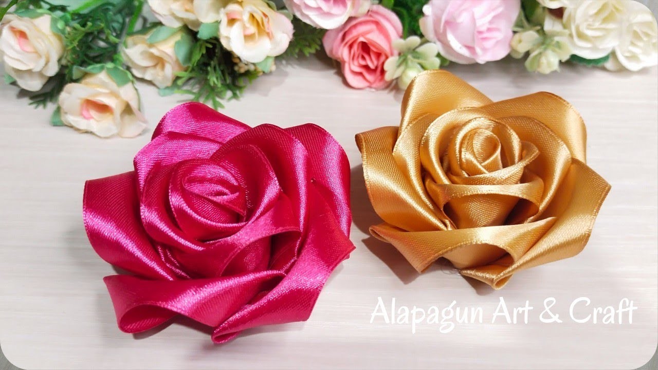 Cara Membuat Bunga Mawar dari Pita Satin - DIY ( How To Make a Rose With Satin Ribbon Easy )