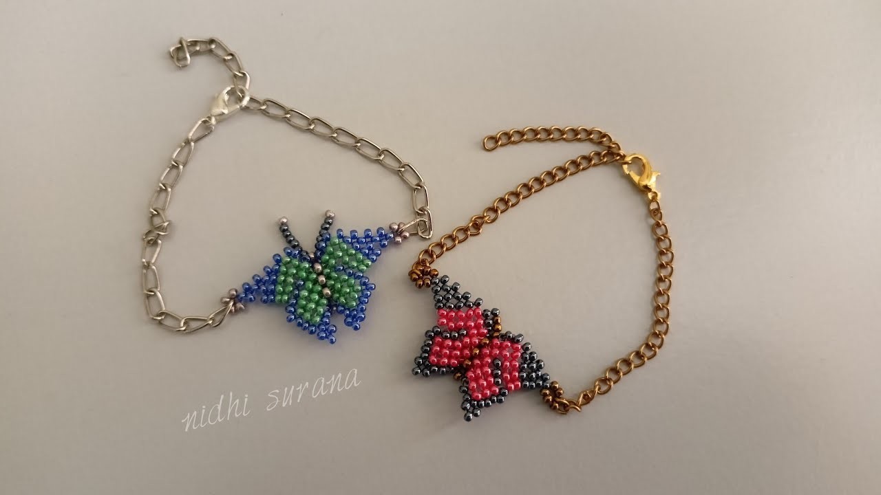 Cute & Easy 3D Butterfly Bracelet.Pendant with seed beads only.Tutorial diy