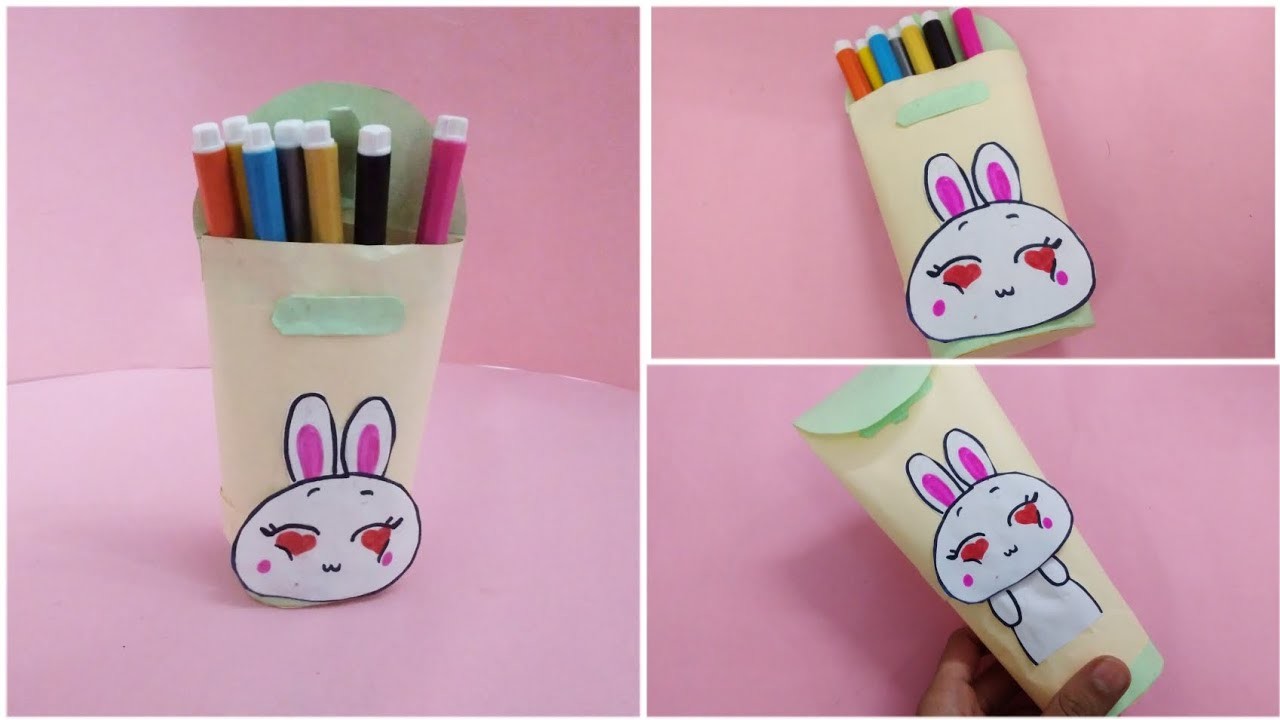 CUTE PAPER PENCIL BOX AND HOLDER | Origami Paper Pencil Box tutorial | Abiha's Craft