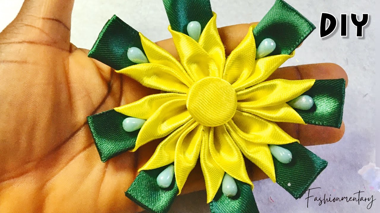 DIY- Easy Satin Ribbon Rose | Tutorial | how to make Kanzashi Flower | Sun ☀️| Craft ideas and hacks