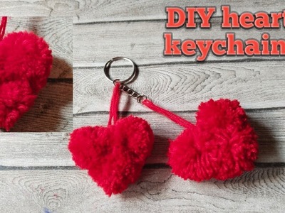 DIY  heart keychain tutorial with wool  || heart keychain homemade || #heart #valentinesday