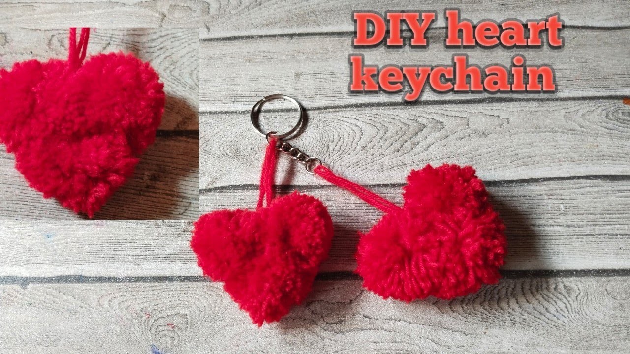 DIY  heart keychain tutorial with wool  || heart keychain homemade || #heart #valentinesday