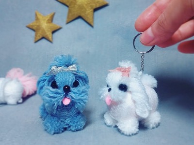 DIY keychain dog from yarn, cute handicraft. Easy tutorial on how to make a yarn keychain, small toy