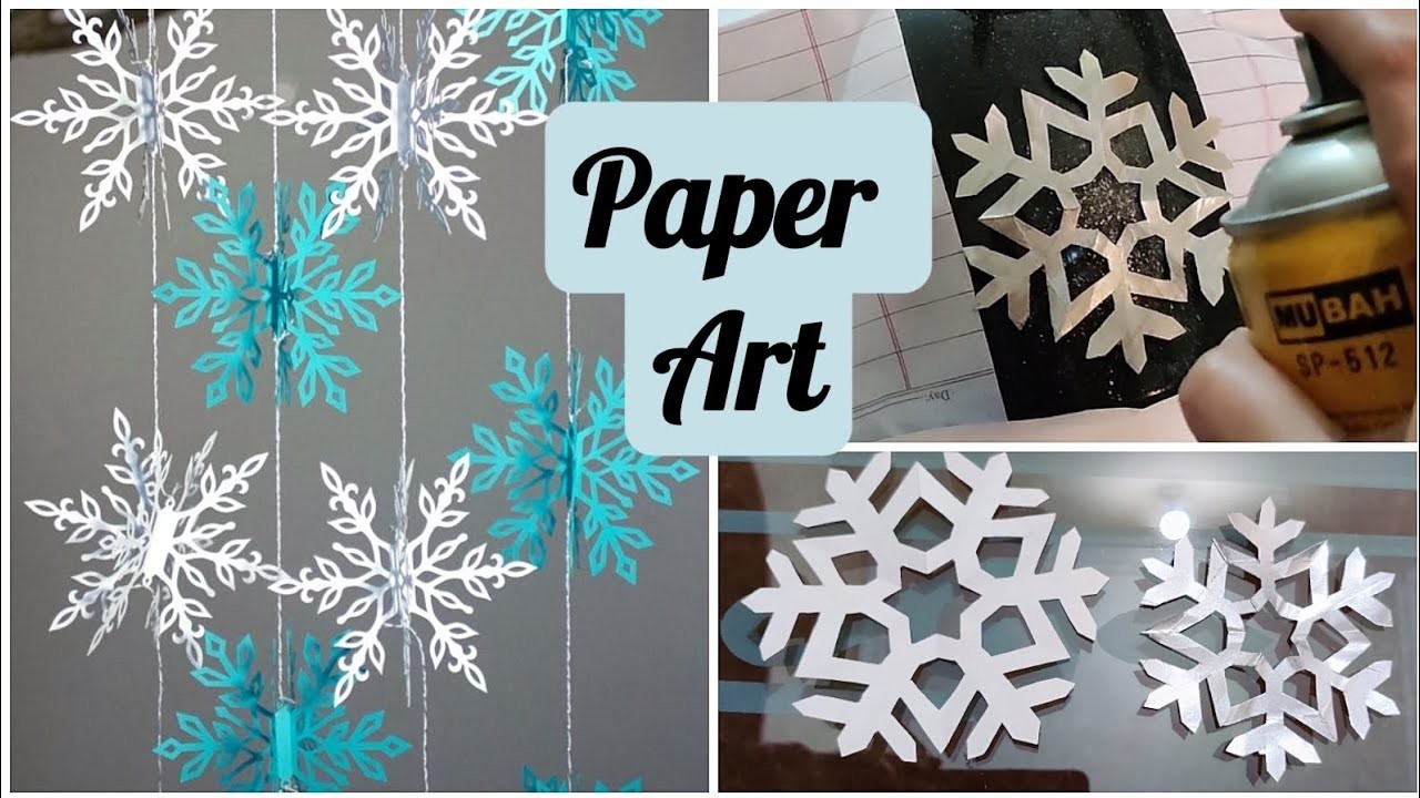 DIY paper craft ideas ,Easy paper Snowflake, Stencil at home, Spray painting using snowflake stencil