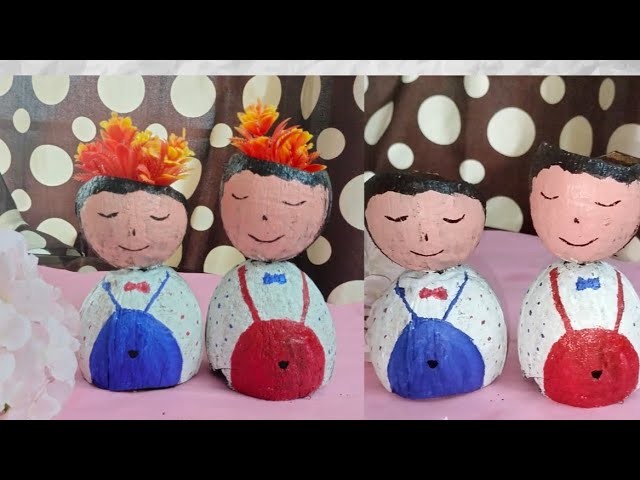 DIY Planter || Cute Doll Planter Tutorial || Couple planter From Coconut Shell || Home Decor