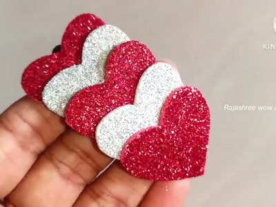 DIY.Top 3 heart ❤️ Hair clips making tutorial.Glitter foam sheet craft ideas.Foamiran.Art & Craft