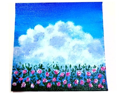 Easy flower painting. cloud painting technique. acrylic painting tutorial for beginners