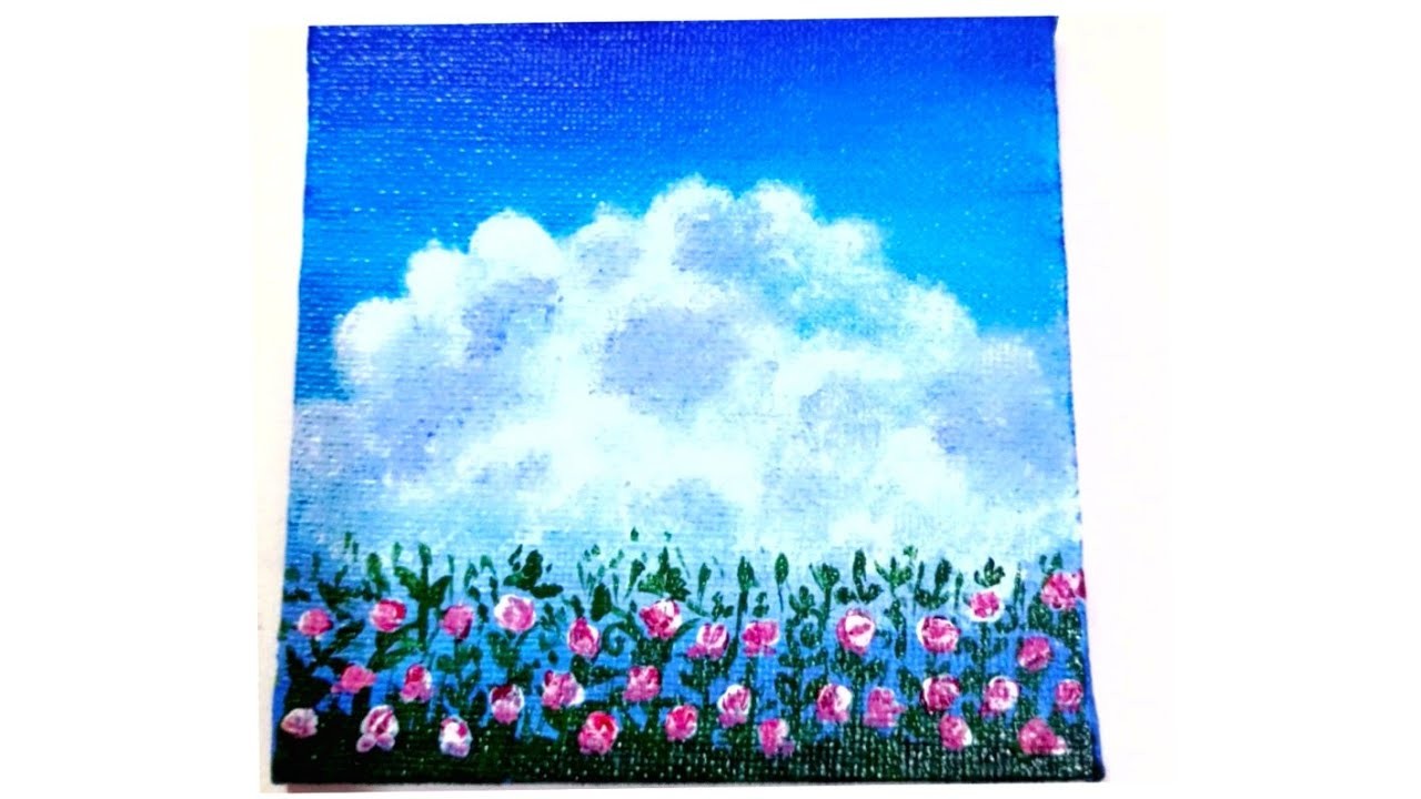 Easy flower painting. cloud painting technique. acrylic painting tutorial for beginners