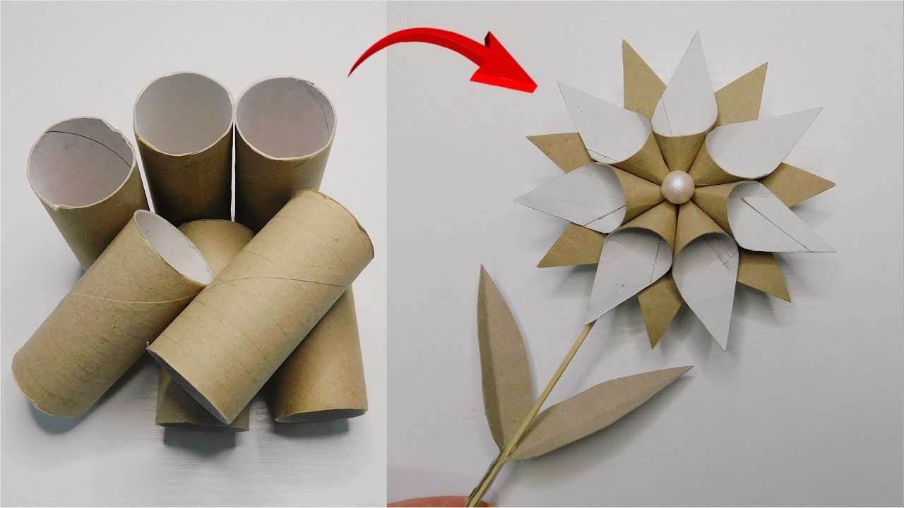 Easy Paper Flower Tutorial Step by Step. Toilet Paper Rolls DIY. Handmade Home Decorations