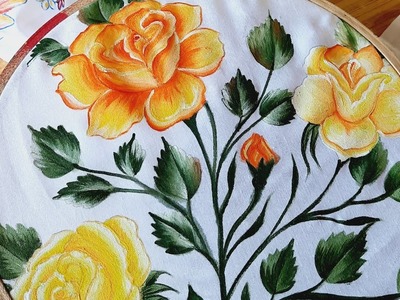 Fabric painting of rose on cloth. fabric painting tutorial.