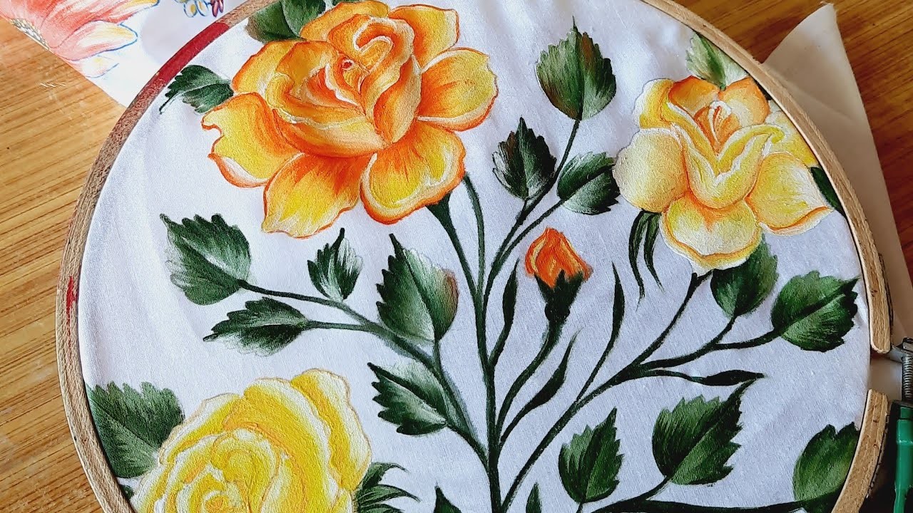 Fabric painting of rose on cloth. fabric painting tutorial.