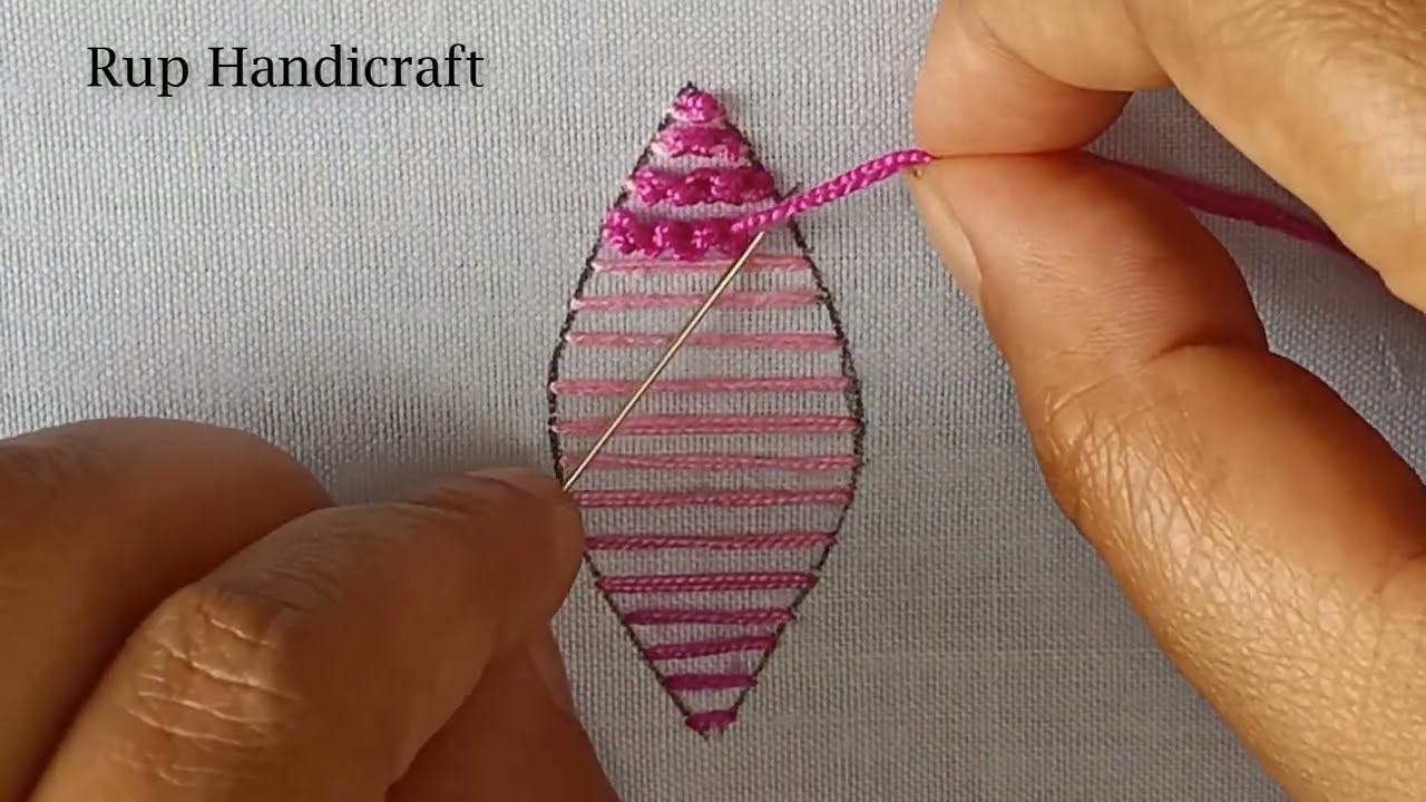 Hand Embroidey, Easy leaf embroidery with Chain Stitch | flower Design stitching #ruphandicraft