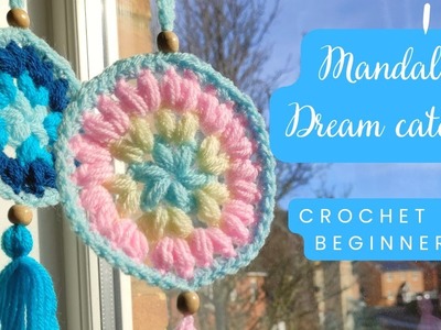 How to Crochet Dream Catcher, Mandala. Quick and easy scrap yarn DIY project for beginners. Slow.