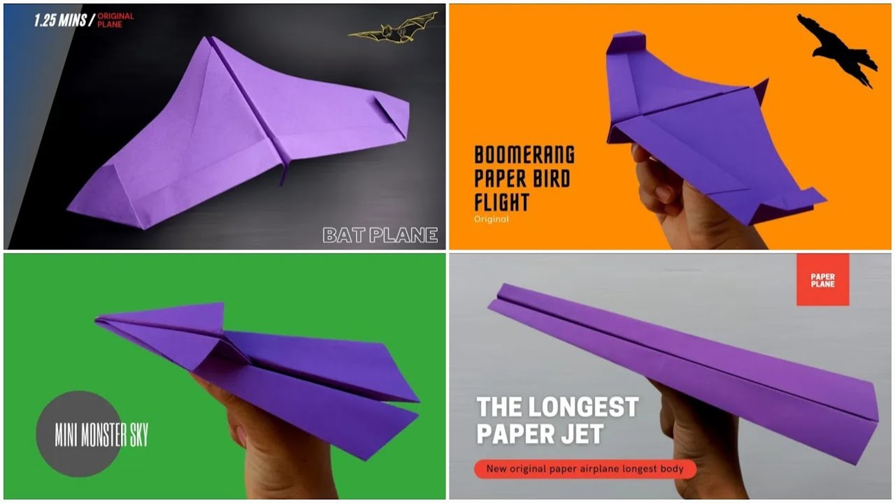 How to fold 4 different paper airplanes | Tutorial Paper Plane