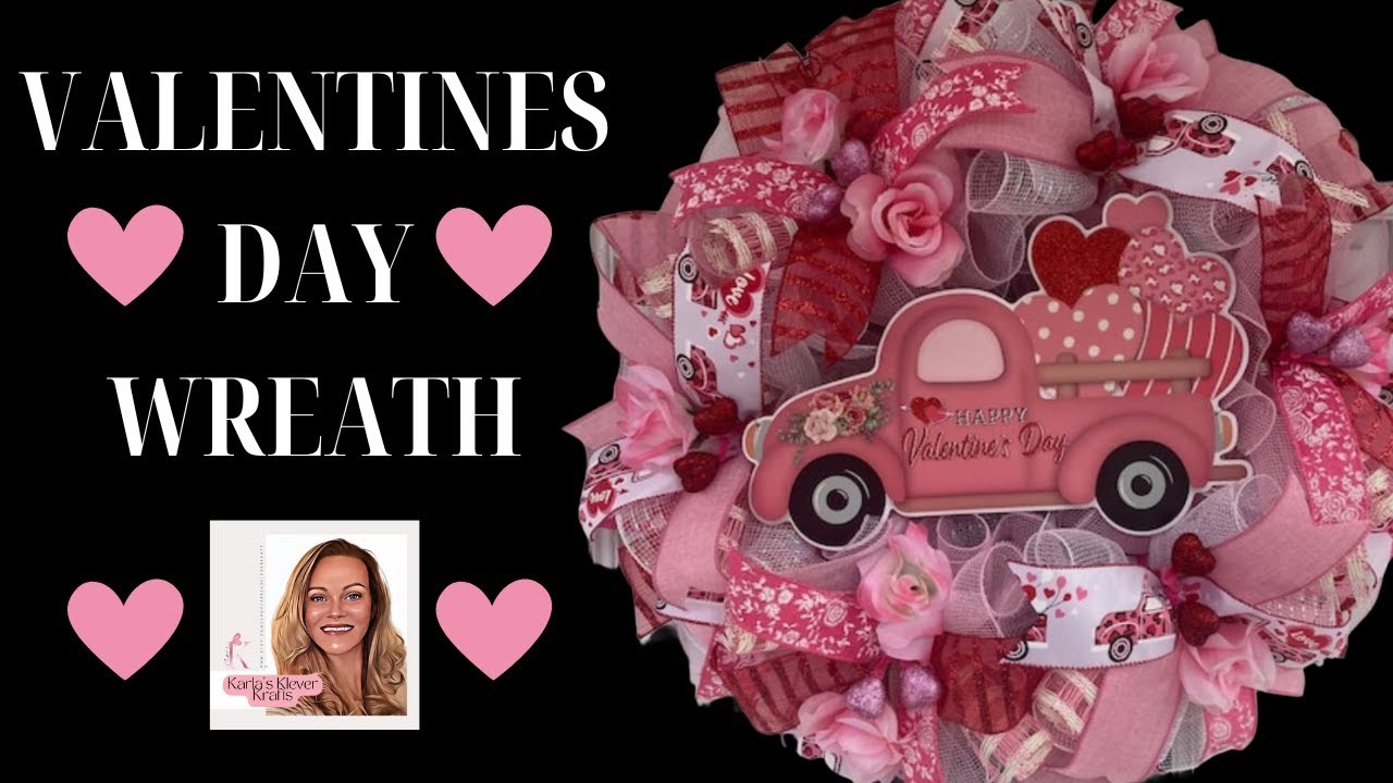 How to Make a Pink Truck Valentines Day Wreath, DIY Cruffle Method Mesh Wreath, Home Decor