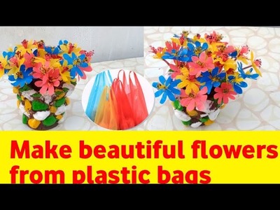 How to Make beautiful flowers from plastic bags. diy craft. #craft #shorts #australia #tiktok
