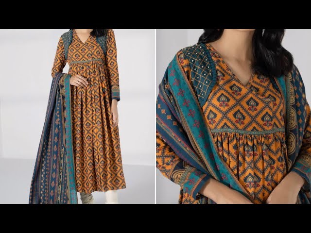 Jacket style Angrakha dress full tutorial in Urdu | Angrakha long frock cutting and stitching