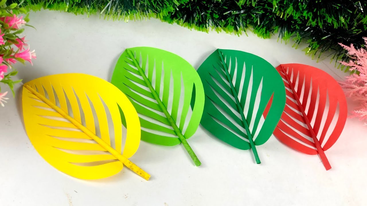 Paper Crafts For School | Beautiful  Paper Leaves For Flowers Making | Home Decor | Paper Craft